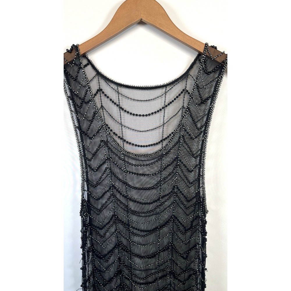 Womens Beaded Sheer Overlay Beaded Mini Dress Size XS Black Bohemian Festival - Picture 2 of 13